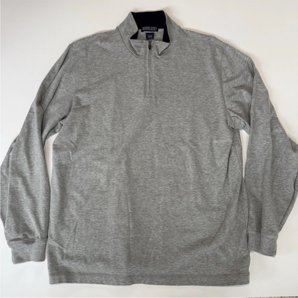 Lands' End Heather Gray‎ Quarter-Zip Pullover Sweater Navy Blue Collar Sz Large